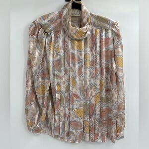 Vintage Shiny Floral Pastel Peters 80s Ashley boho floral ShoulderPads blouse 10